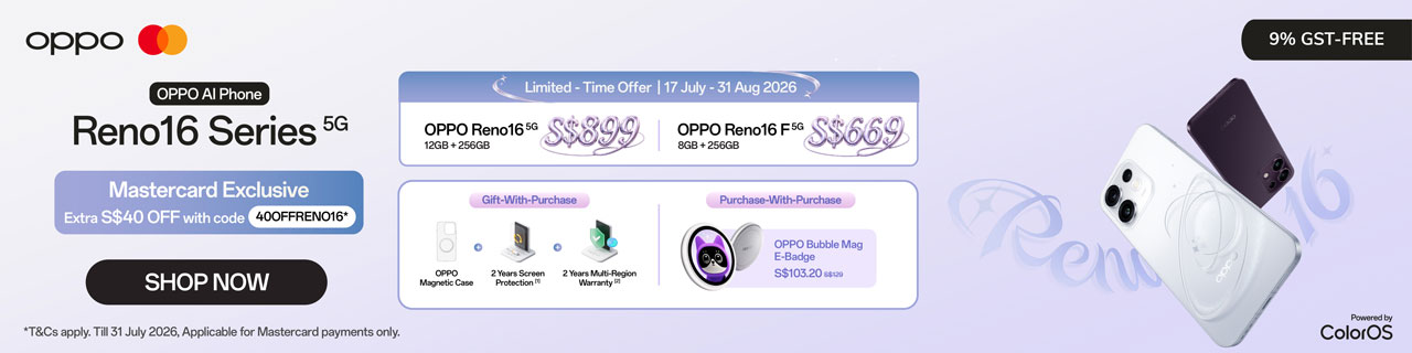 Enjoy SGD40 off OPPO Reno 16 series on iShopChangi