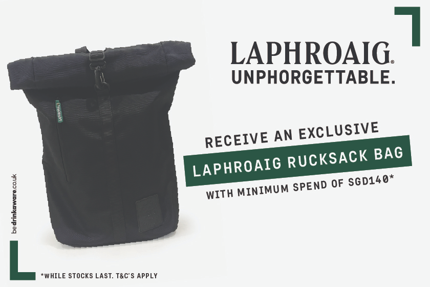 free laphroaig rucksack bag with a min spend